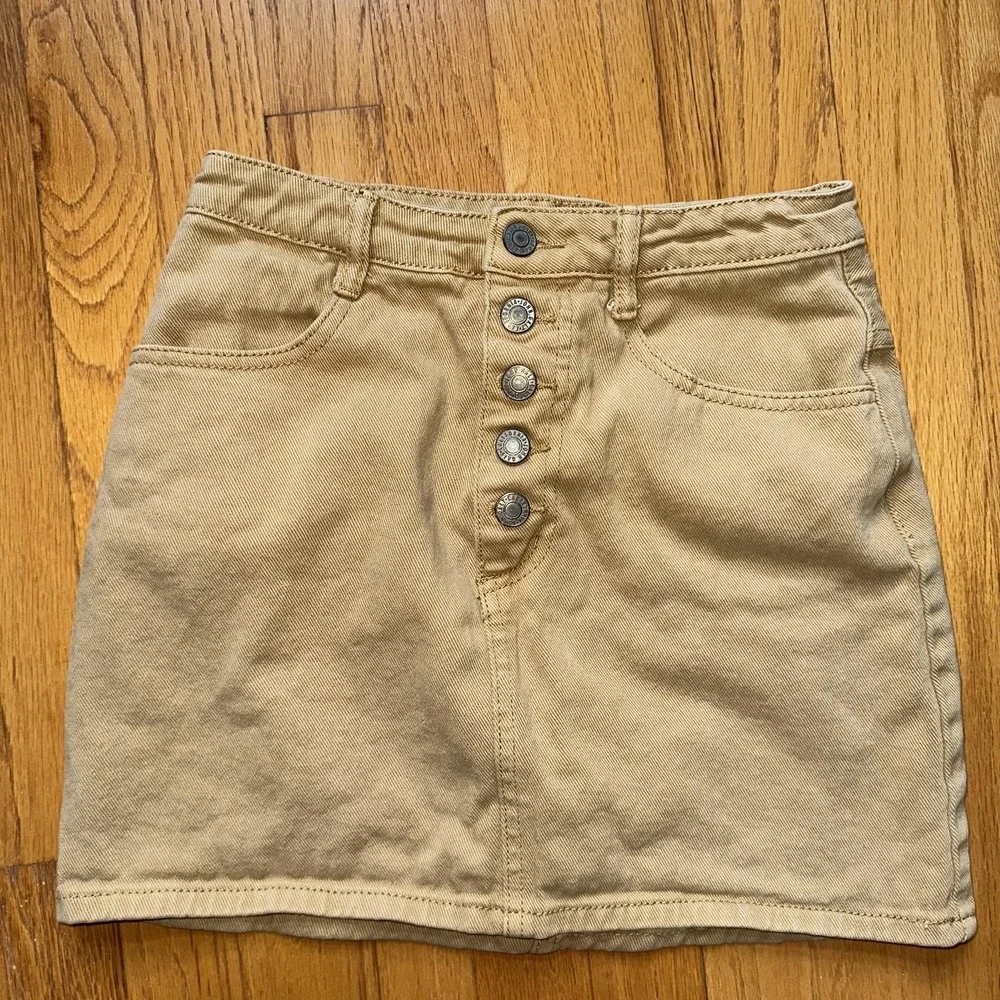 J. Galt Skirt Womens Small Khaki Button Fly Denim Mini 5-Pocket High Waist